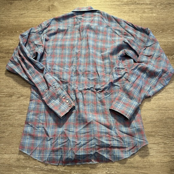 Vintage Panhandle Slim Shirt Adult Large Blue Red Plaid Western Pearl Snap USA - Picture 7 of 10